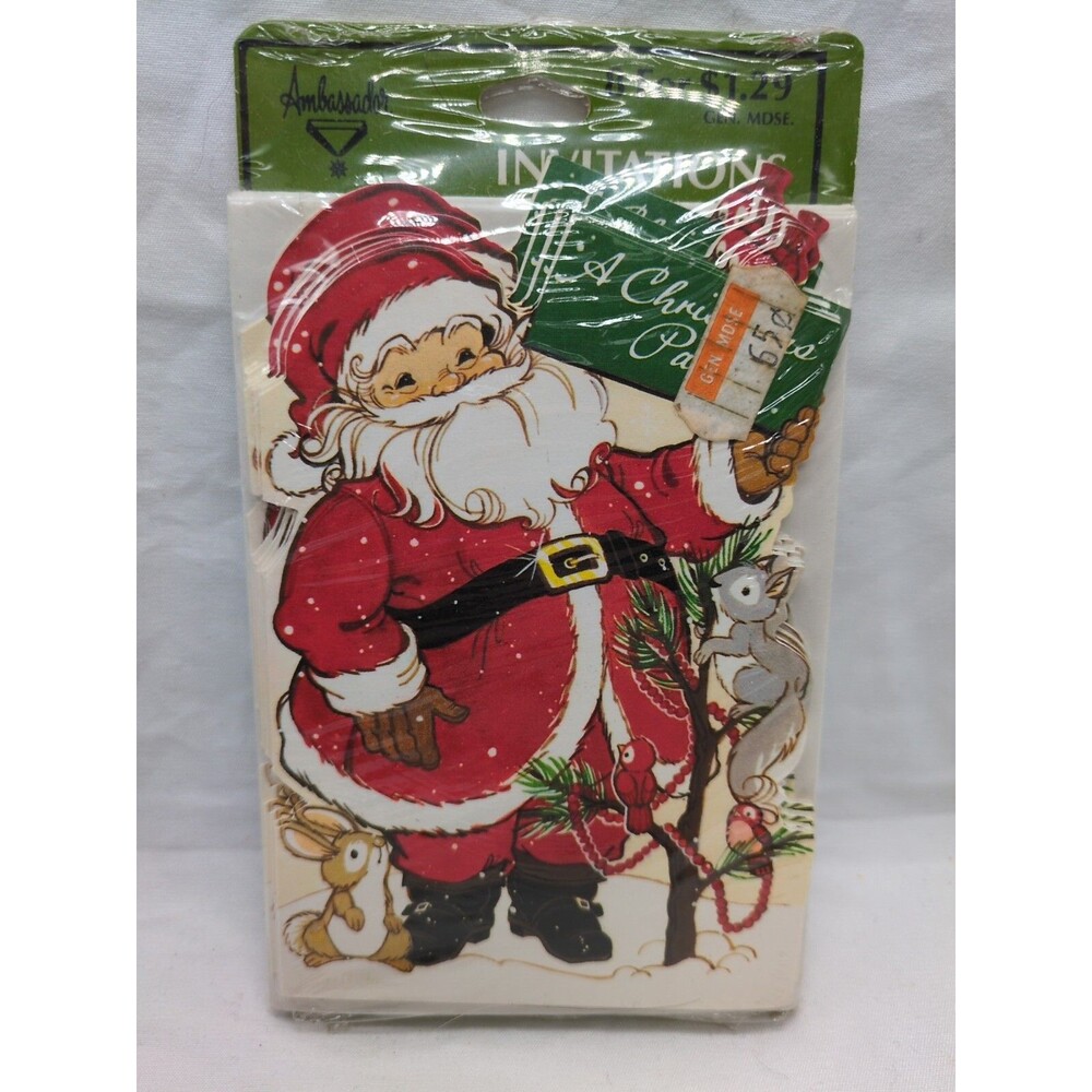 Vintage Hallmark Diecut Santa Clause Ambassador Invitations Pack Of (8)